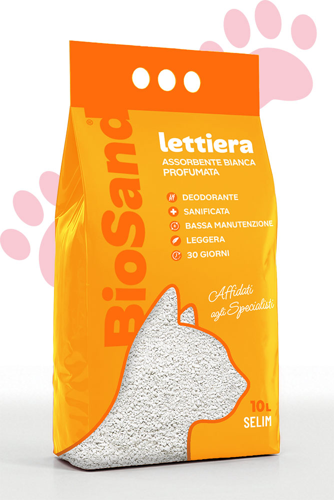 sacco-giallo-biosand-lettiera-agglomerante-bianca-profumata Lettiera assorbente bianca profumata